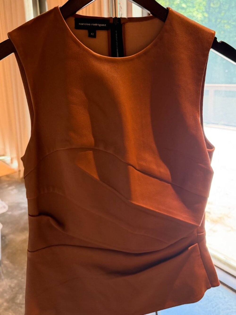 RARE! Narciso Rodriguez Archival Terracotta Lambskin Draped Leather Top Size 42